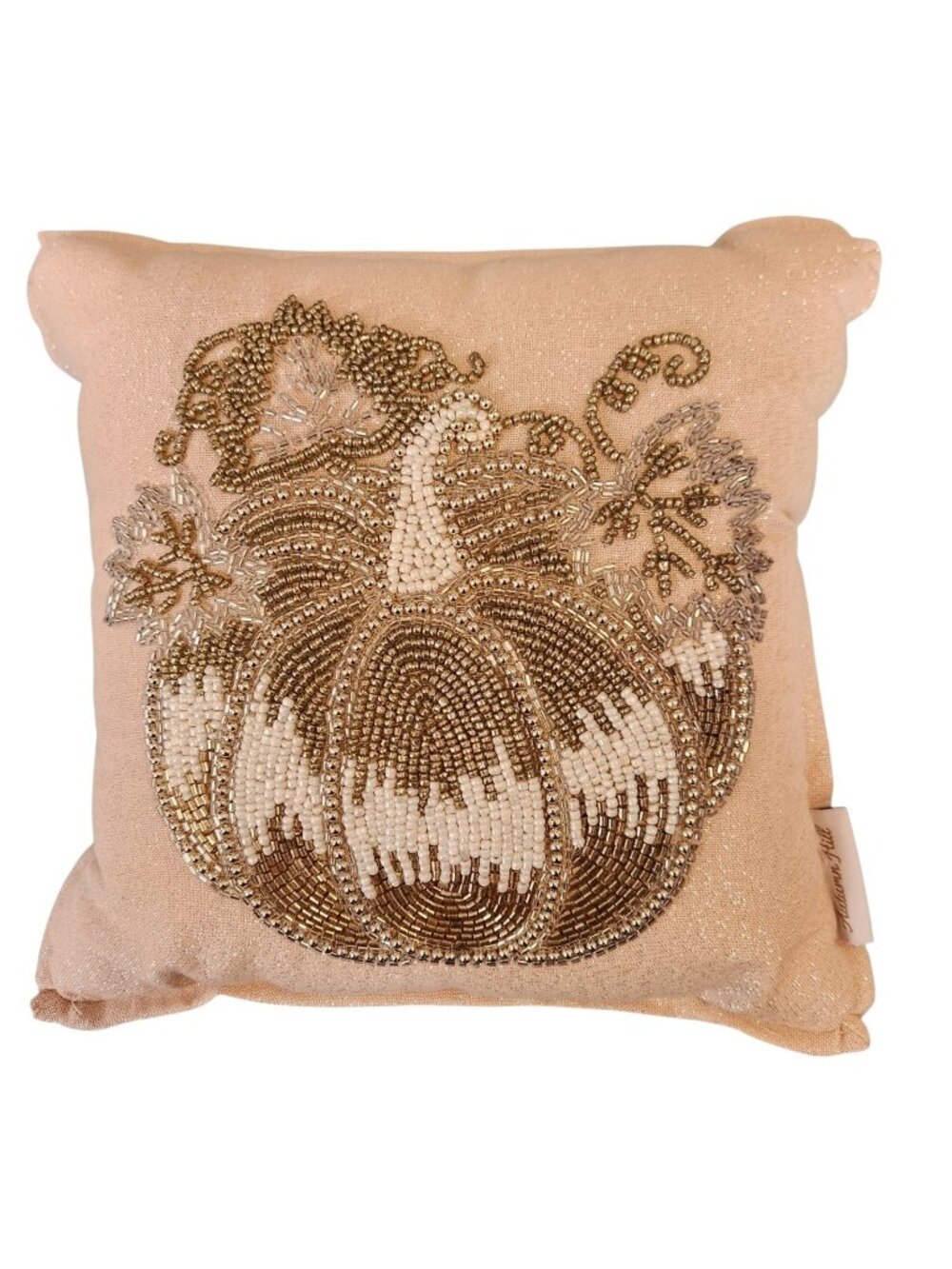 Autumn Hill Toss Pillow Beaded Pumpkin Gold Silver Pink 12" x 12"
